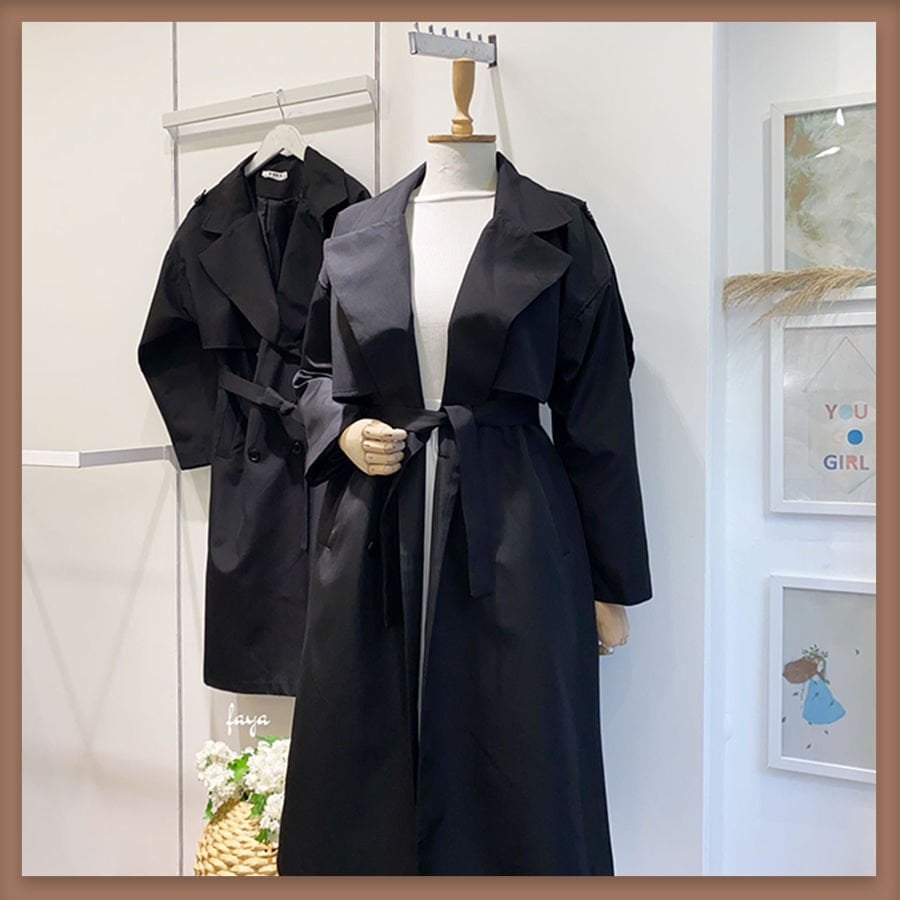 Siyah omuz detaylı chaud trençkot