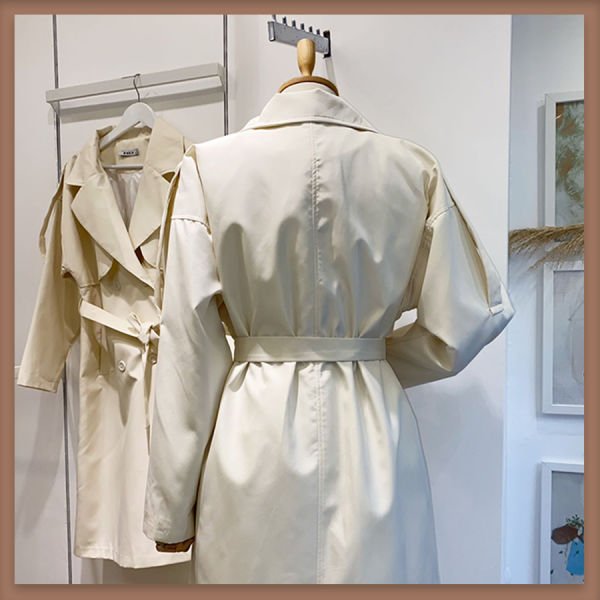Ekru omuz detaylı chaud trençkot