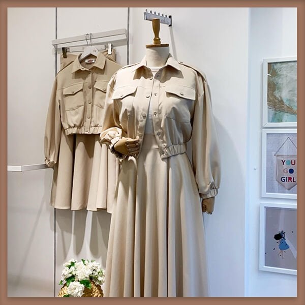 Krem cep detaylı sweat ceketli crep takım