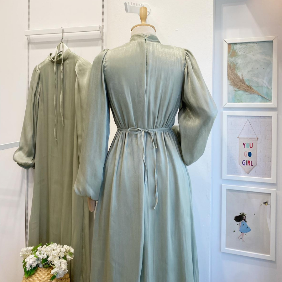 Çağla Yeşili Şifon Kumaş Vienella Abiye