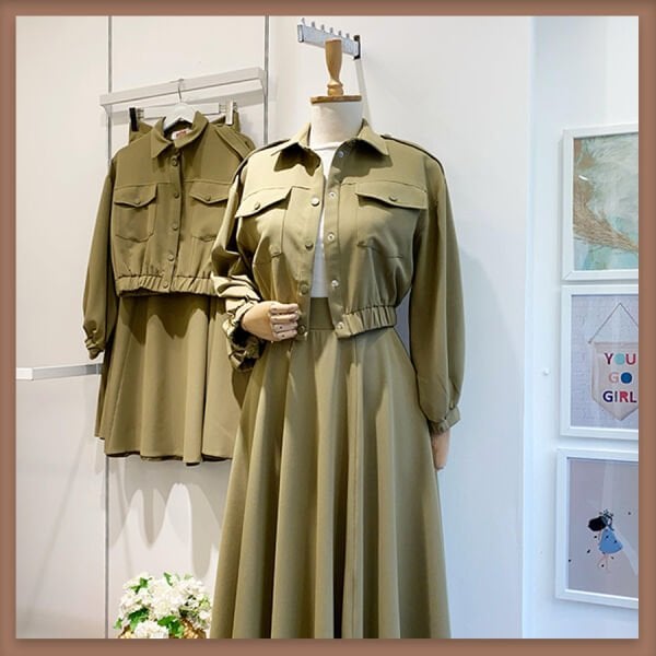 Çağla yeşili cep detaylı sweat ceketli crep takım