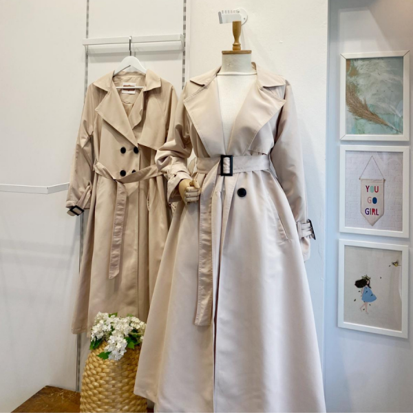 Krem Sentinel Düğmeli Gabardin Trenç