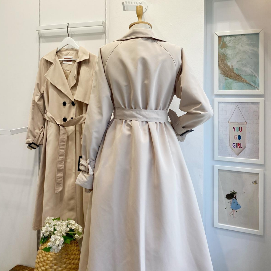 Krem Sentinel Düğmeli Gabardin Trenç