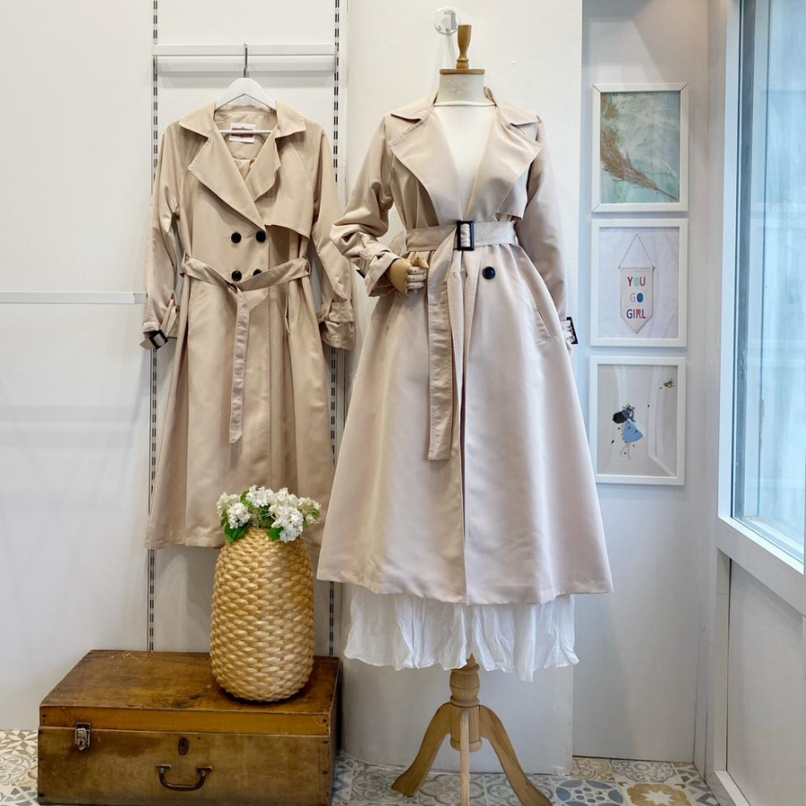 Krem Sentinel Düğmeli Gabardin Trenç