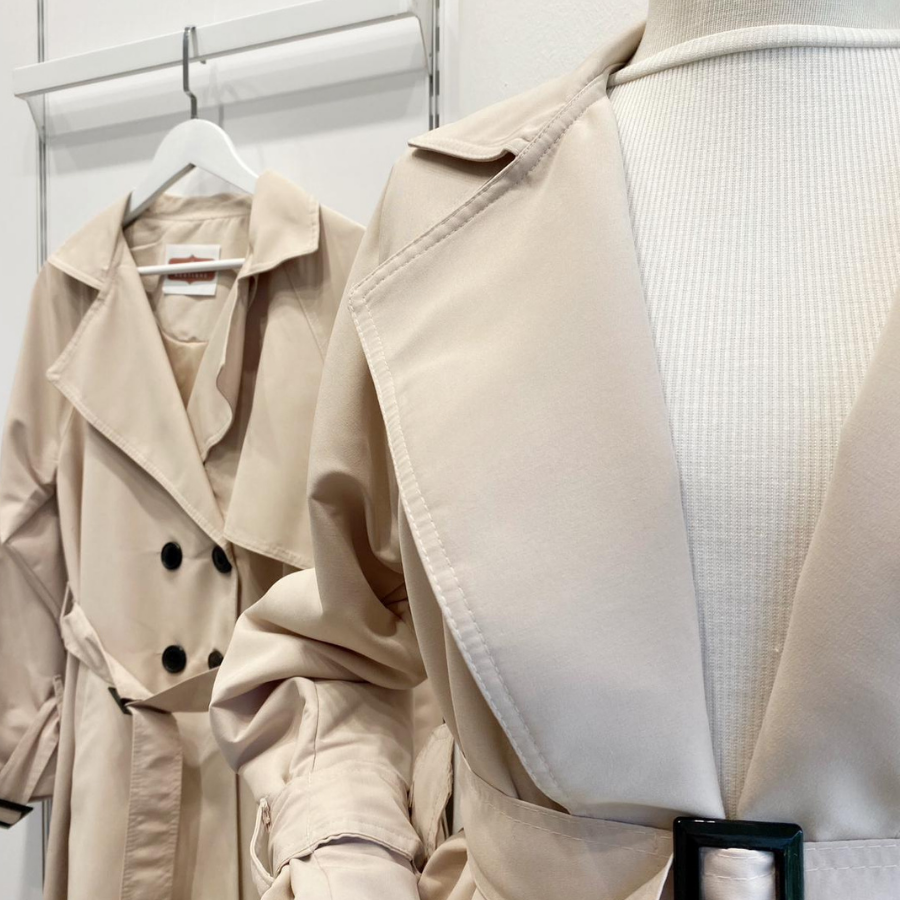 Krem Sentinel Düğmeli Gabardin Trenç