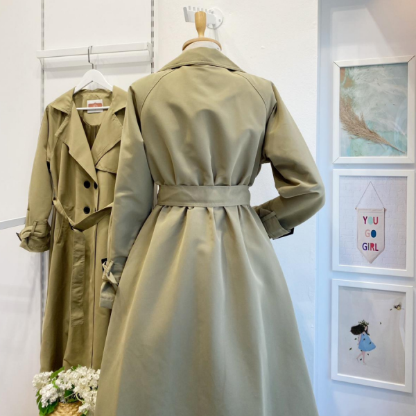 Haki Yeşili Sentinel Düğmeli Gabardin Trenç