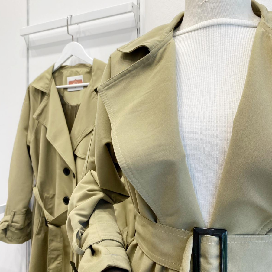 Haki Yeşili Sentinel Düğmeli Gabardin Trenç