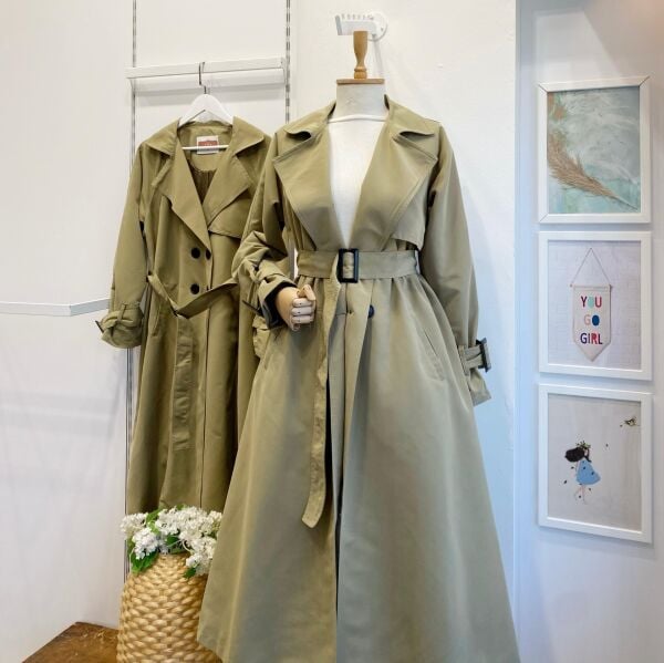 Haki Yeşili Sentinel Düğmeli Gabardin Trenç