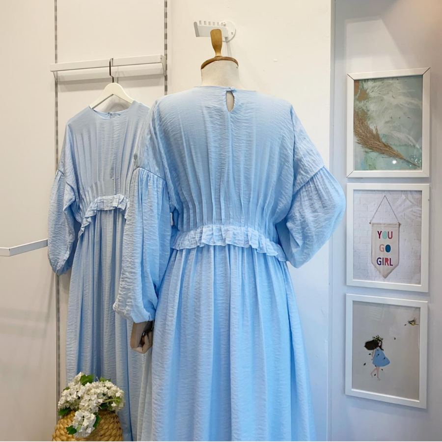 Mavi Şifon Morian Elbise