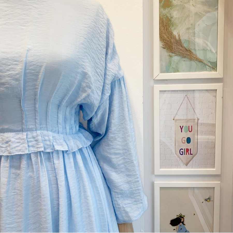 Mavi Şifon Morian Elbise