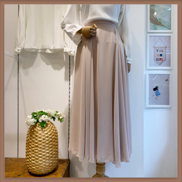 Krem İki Pileli Şifon Etek