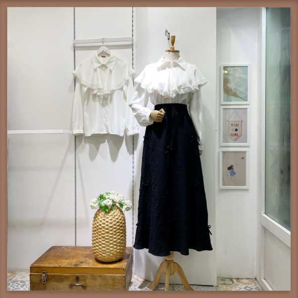 Siyah Kurdeleli Gofre Etek