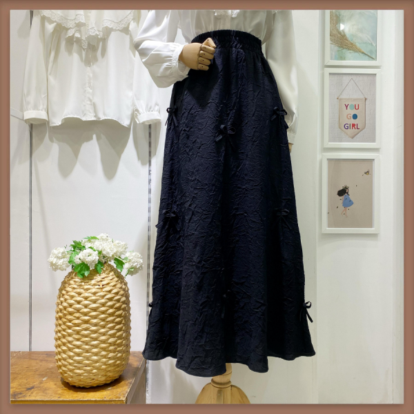 Siyah Kurdeleli Gofre Etek