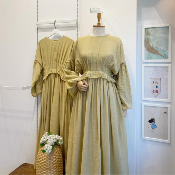 Yağ Yeşili Şifon Morian Elbise