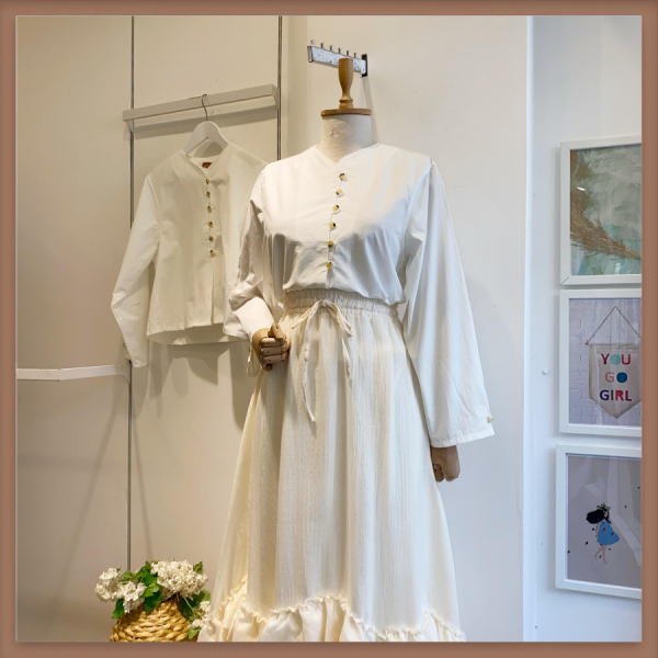 Düğme Detaylı Naturel Masi Gömlek