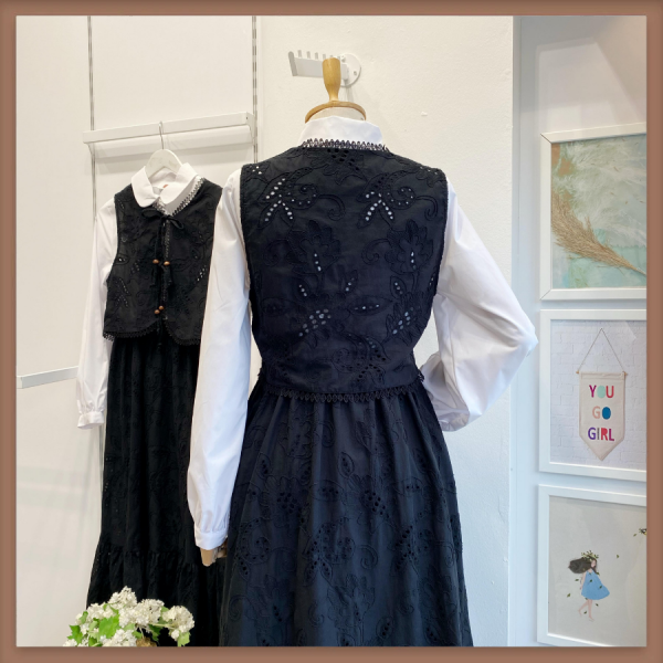 Siyah Brode Yelekli Elbise