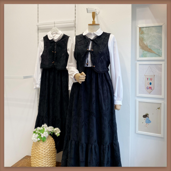 Siyah Brode Yelekli Elbise