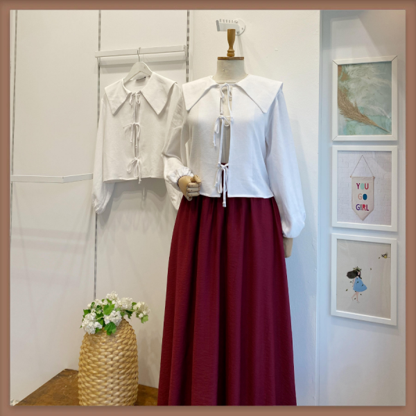 Beyaz Keten Corde Bağcıklı Gömlek