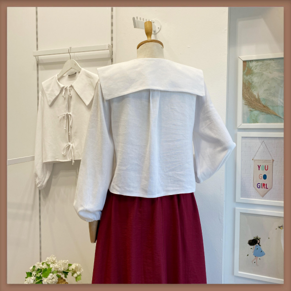 Beyaz Keten Corde Bağcıklı Gömlek