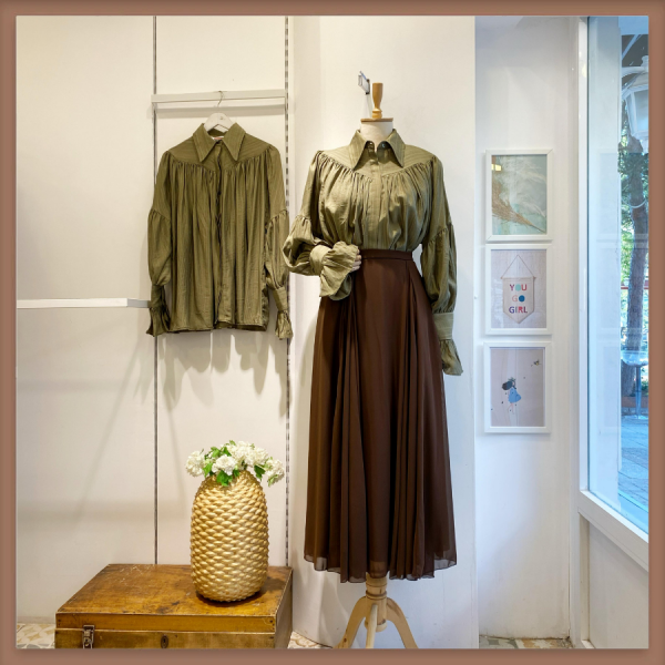 Kahverengi İki Pileli Şifon Etek