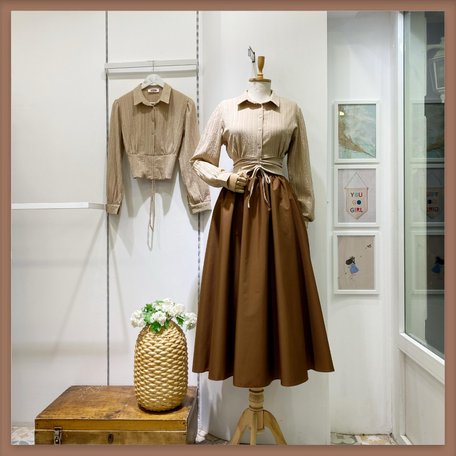 Beli Büzgülü Vizon Gofre Gömlek