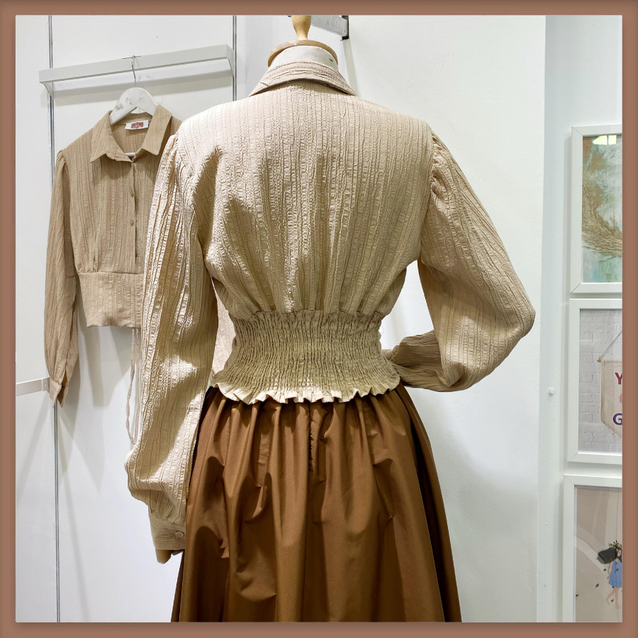 Beli Büzgülü Vizon Gofre Gömlek