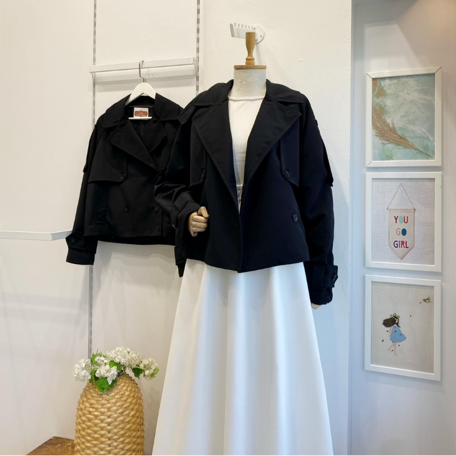 Siyah Dulcet Kısa Trençkot