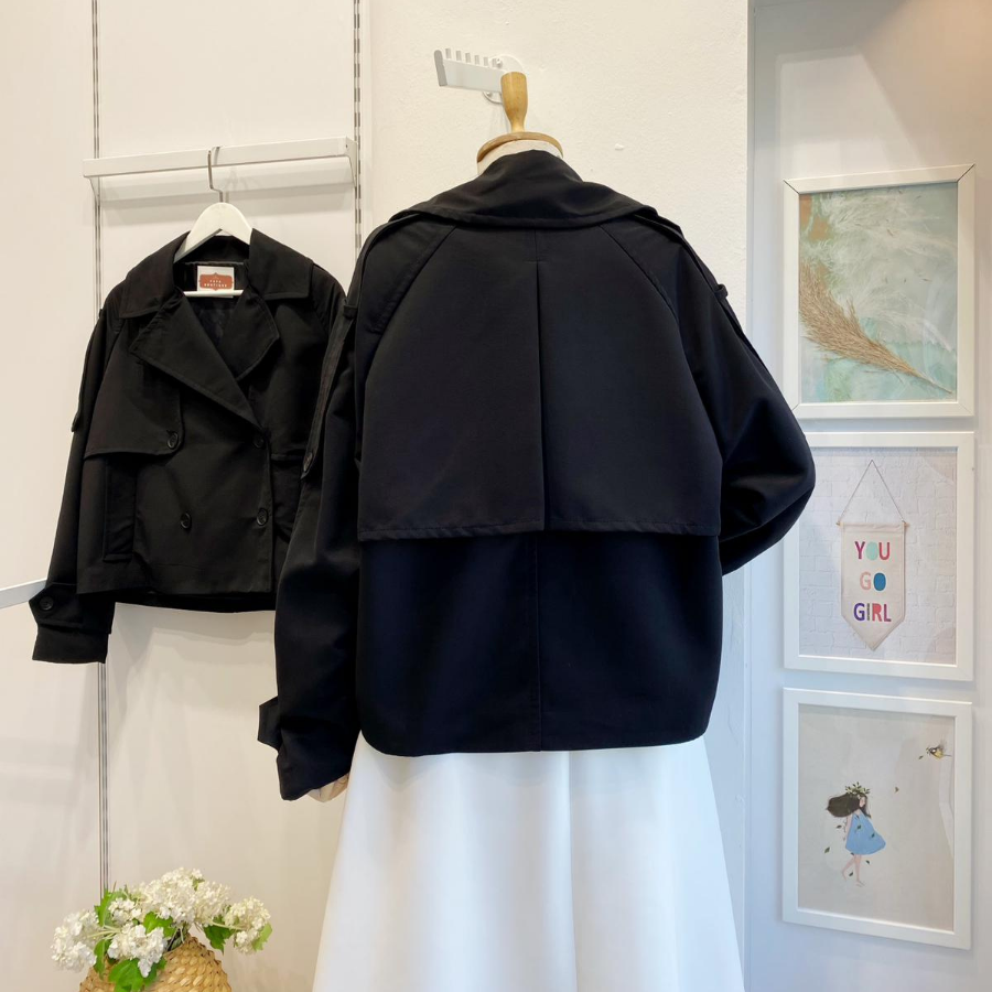 Siyah Dulcet Kısa Trençkot