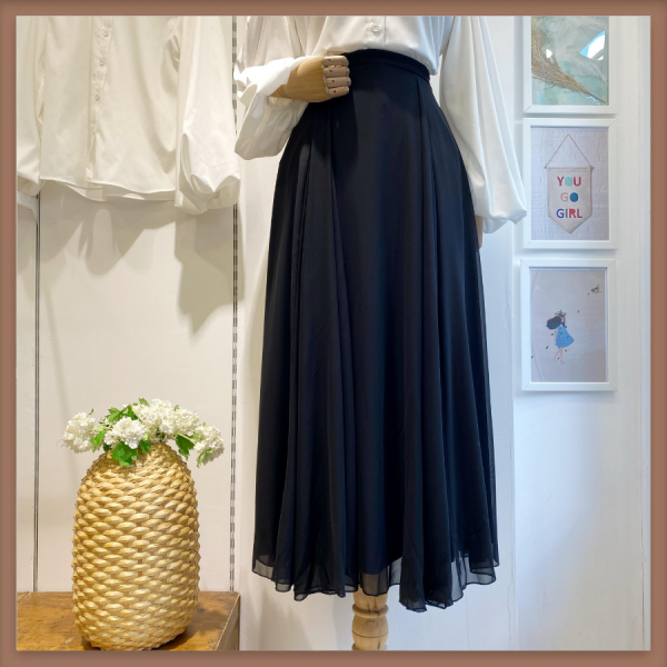 Siyah İki Pileli Şifon Etek