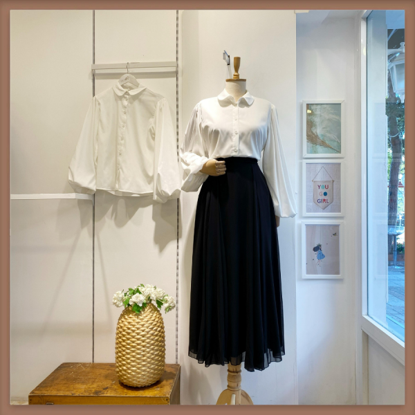 Siyah İki Pileli Şifon Etek