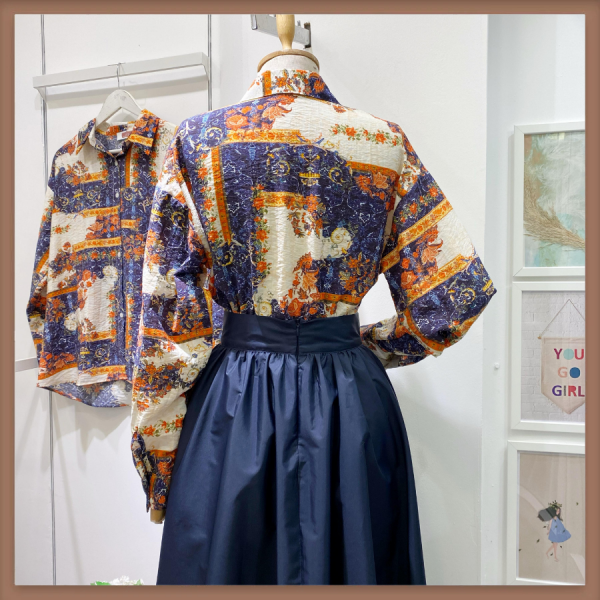 Lacivert Patchwork Desenli Gömlek