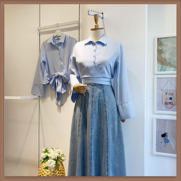 BAĞLAMALI BEBE MAVİ GÖMLEK