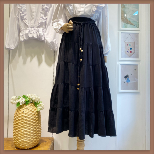 Siyah Rocher Müslin Etek