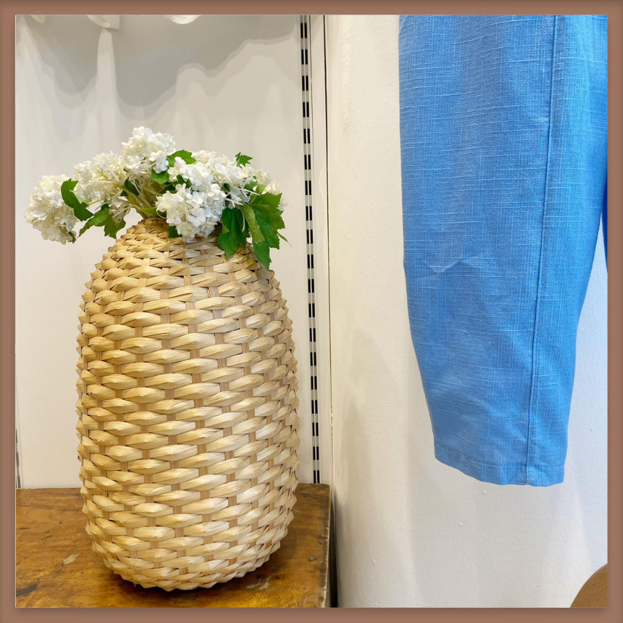 Mavi Keten Dökümlü Pantolon