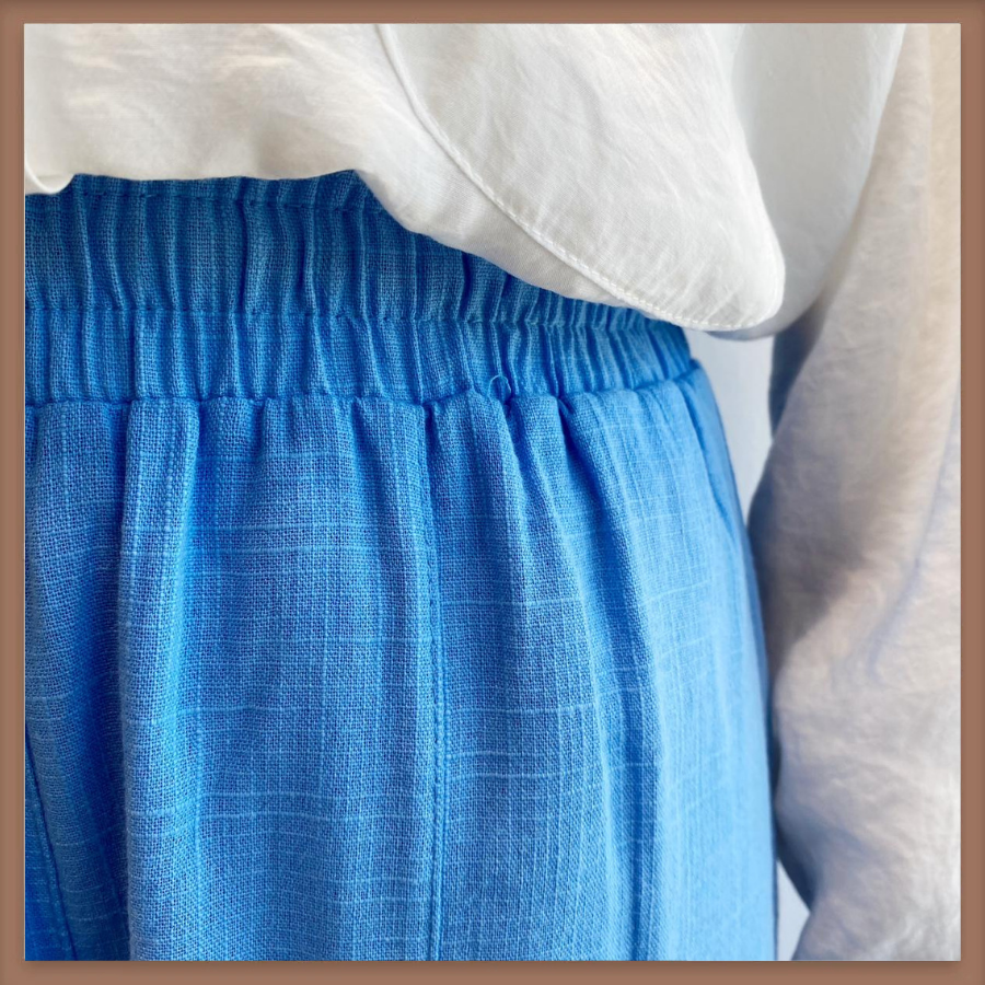 Mavi Keten Dökümlü Pantolon