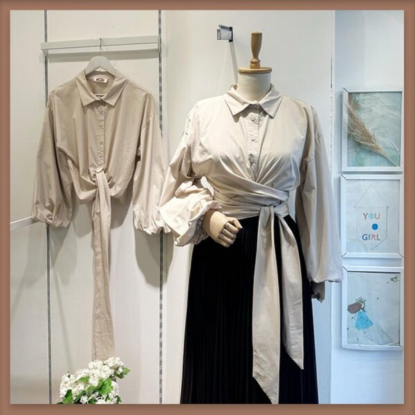 Taş bağlamalı balon kol gömlek