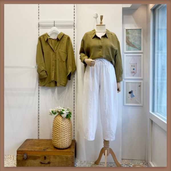 Beyaz Keten Dökümlü Pantolon