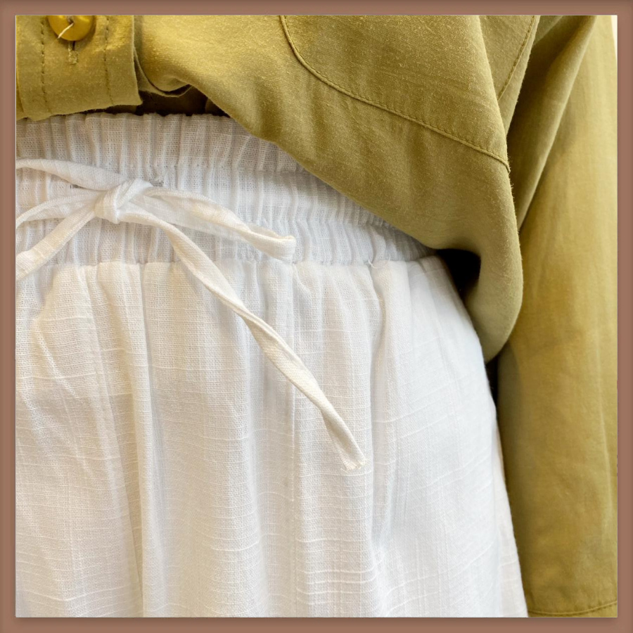 Beyaz Keten Dökümlü Pantolon