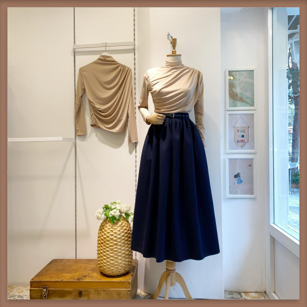 Lacivert Pelsa Pileli Etek