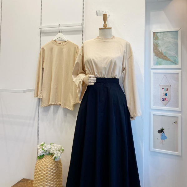 Krem Dökümlü Basic Bluz