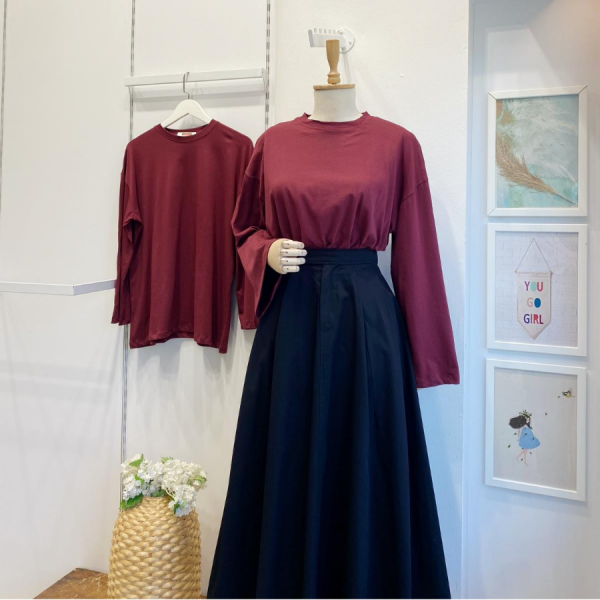 Bordo Dökümlü Basic Bluz