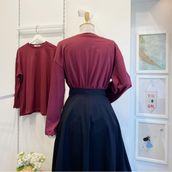 Bordo Dökümlü Basic Bluz