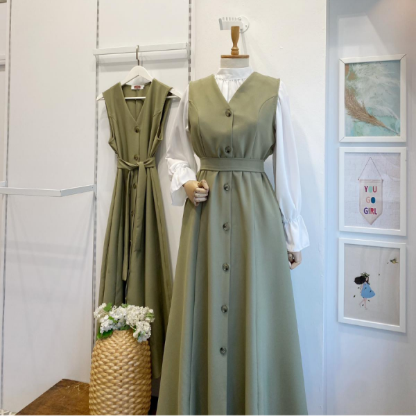 Haki Yeşili Önü Düğmeli Double Crep Jile