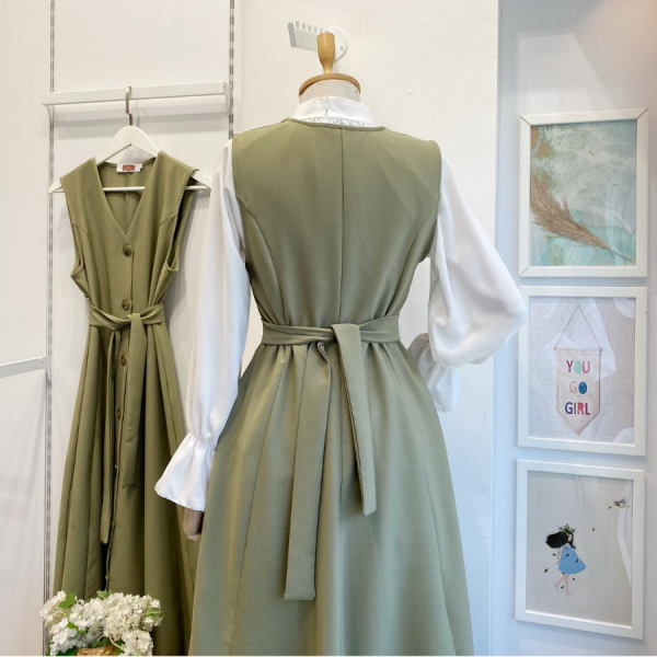 Haki Yeşili Önü Düğmeli Double Crep Jile