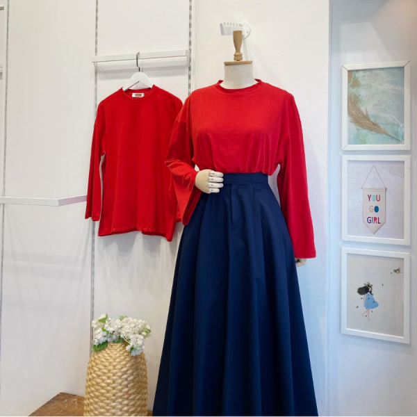 Kırmızı Dökümlü Basic Bluz