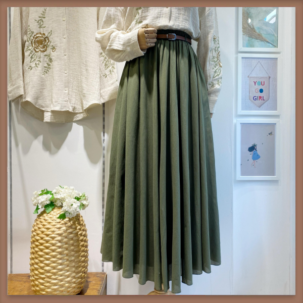 Haki Yeşili Ceinture Kemerli Etek