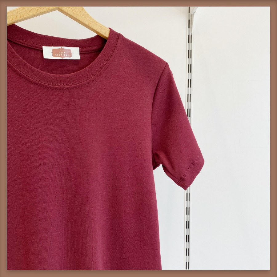 Bordo Pamuklu Basic Tshirt