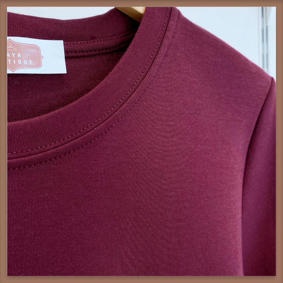 Bordo Pamuklu Basic Tshirt
