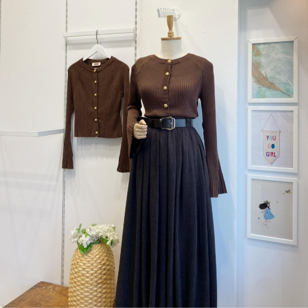 İspanyol kol koyu kahverengi triko hırka