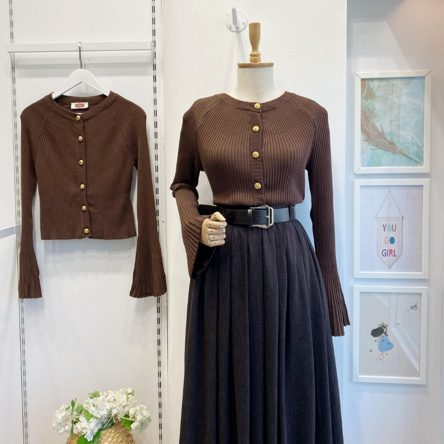 İspanyol kol koyu kahverengi triko hırka